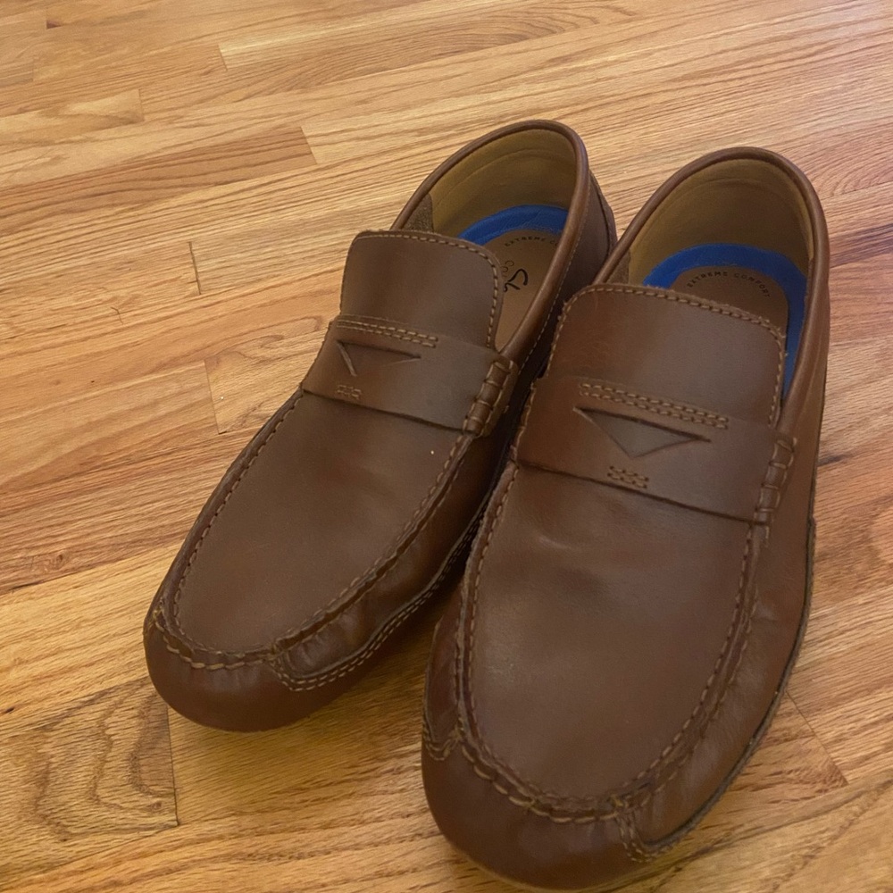 Clarks Tan Leather Slip-On Loafers